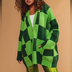 Dressed In LaLa Green Checkered Cardigan